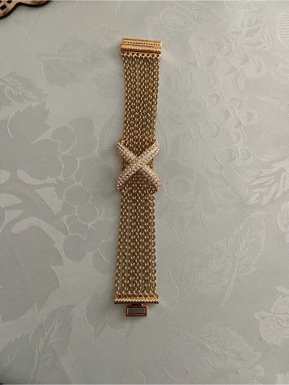 Gold-Tone Multi-Chain Bracelet with Crystal X Accent